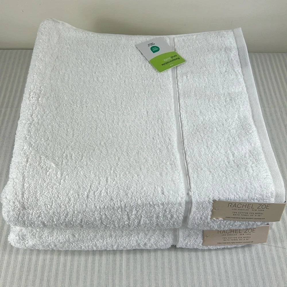 Rachel Zoe Bath Towel Set White 2 PCS Cotton Modal NEW